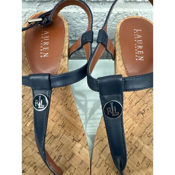 Ralph Lauren Women Blue Thong Slingback Wedge Sandals Size 8 - Picture 3 of 7